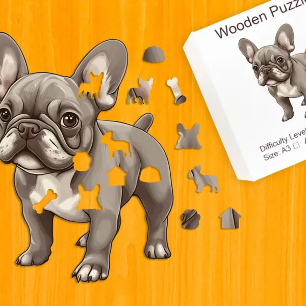 Bulldog francez obraznic - Puzzle din lemn 1
