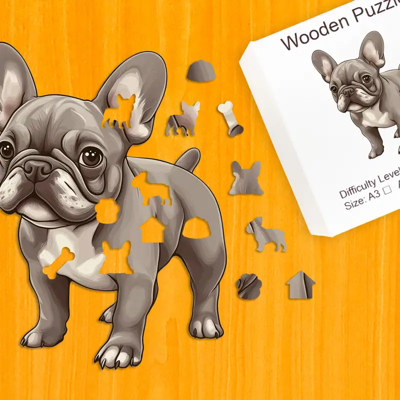 Bulldog francez obraznic - Puzzle din lemn 1 Bulldog francez obraznic - Puzzle din lemn 1