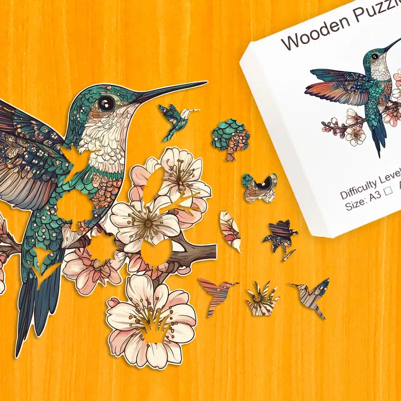 Colibri în timpul înfloririi - Puzzle din lemn 1