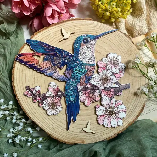 Colibri în timpul înfloririi - Puzzle din lemn 4