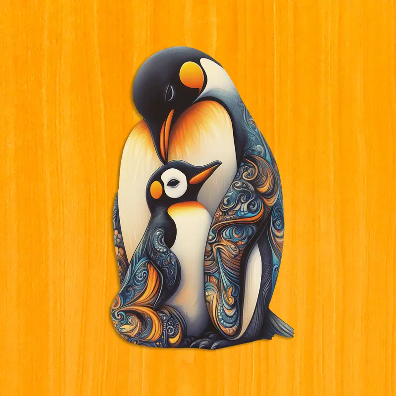 Familie de pinguini care se îmbrățișează - Puzzle din lemn 2