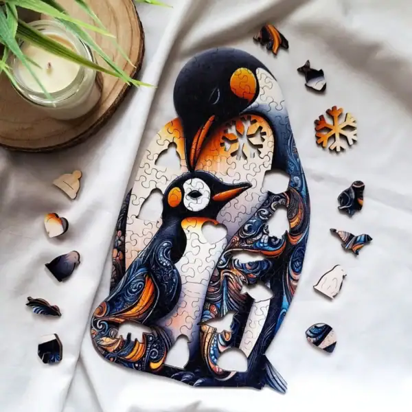 Familie de pinguini care se îmbrățișează - Puzzle din lemn 5