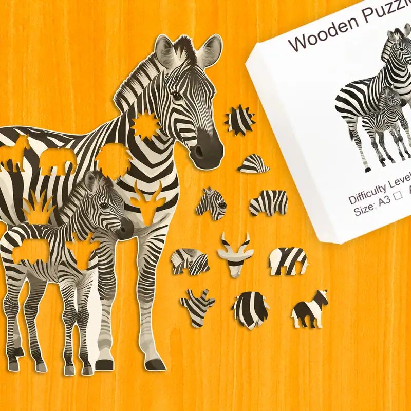 Familie de zebre migratoare - Puzzle din lemn 1