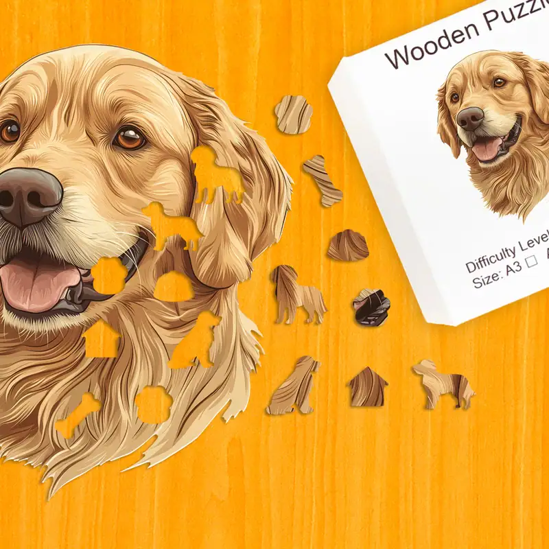 Golden retriever prietenos - Puzzle din lemn 1 Golden retriever prietenos - Puzzle din lemn 1