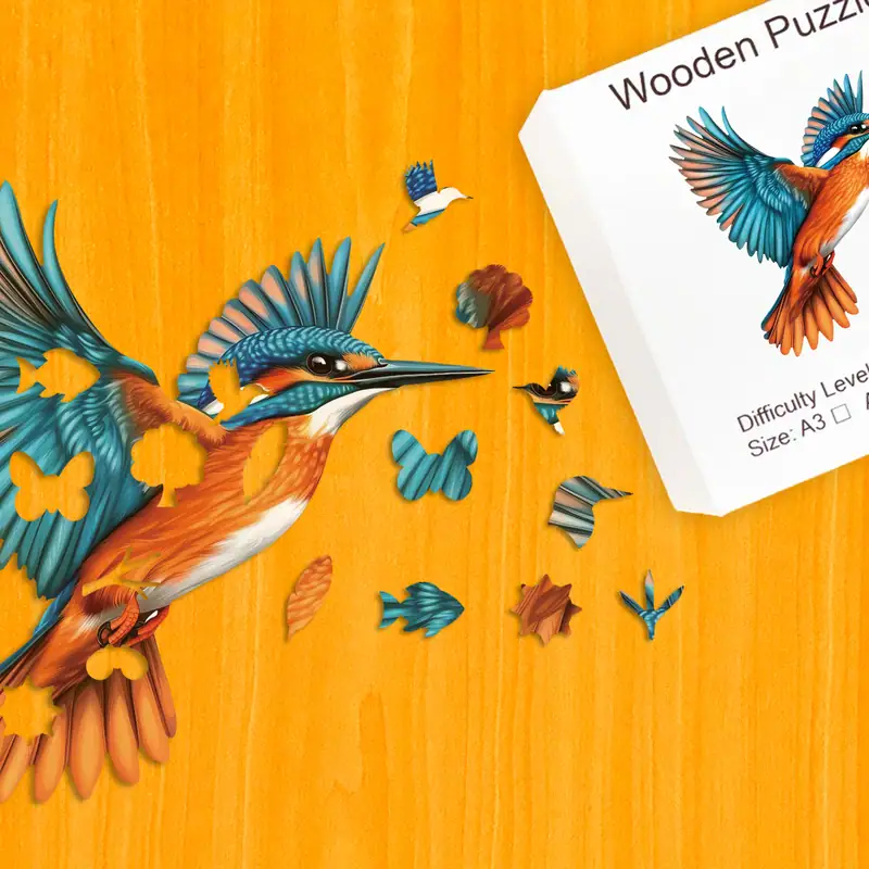 Pescărel albastru înflăcărat - Puzzle din lemn 1