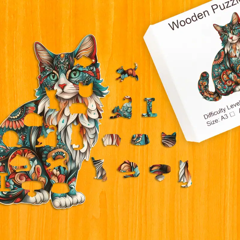 Pisică multicoloră - Puzzle din lemn 1