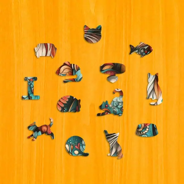 Pisică multicoloră - Puzzle din lemn 3