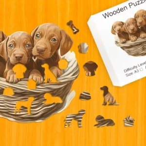 Pui de Vizsla curioși - Puzzle din lemn 1
